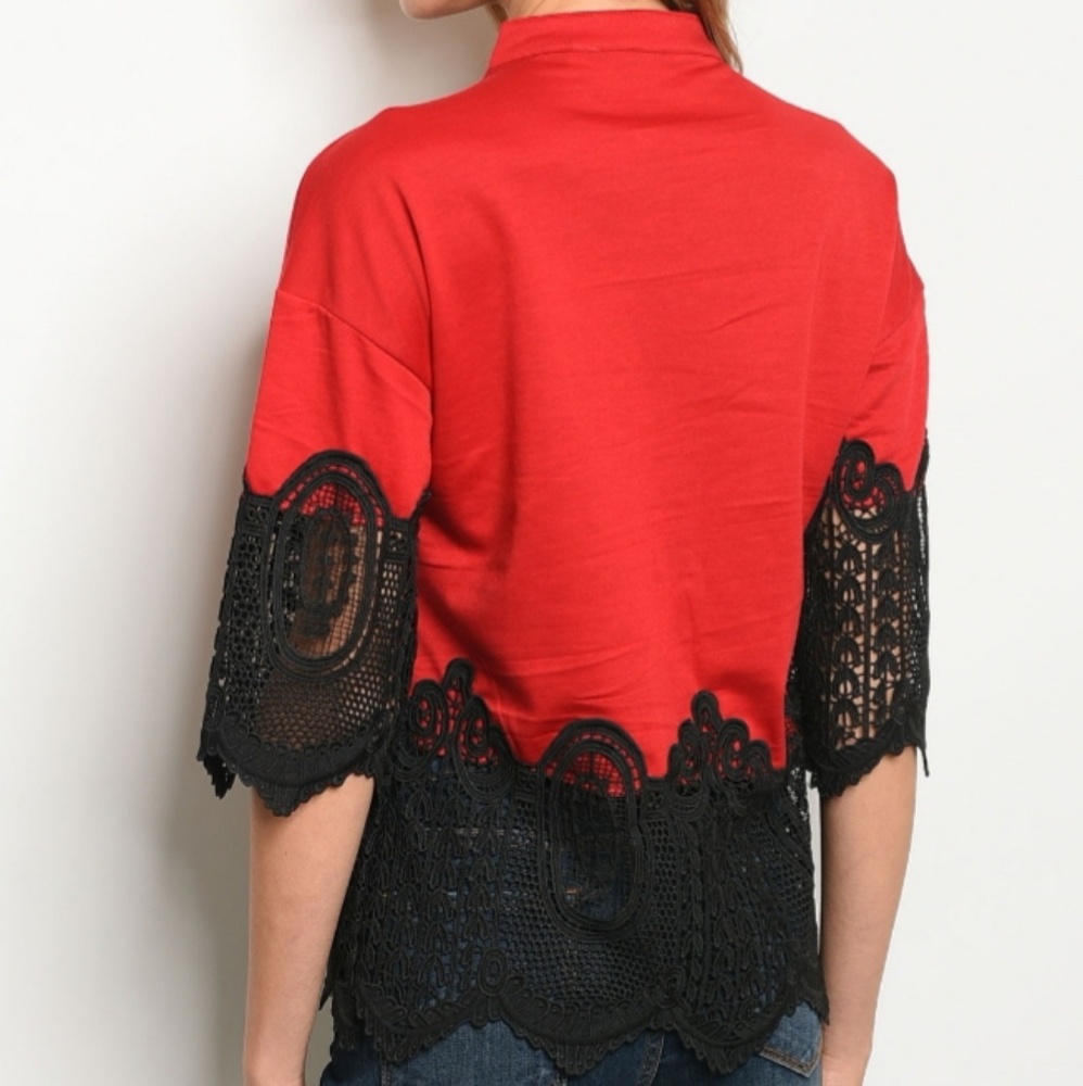 🎉HOST PICK🎉Red Top Blk Embroidered Sleeve/Bottom - Picture 3 of 4